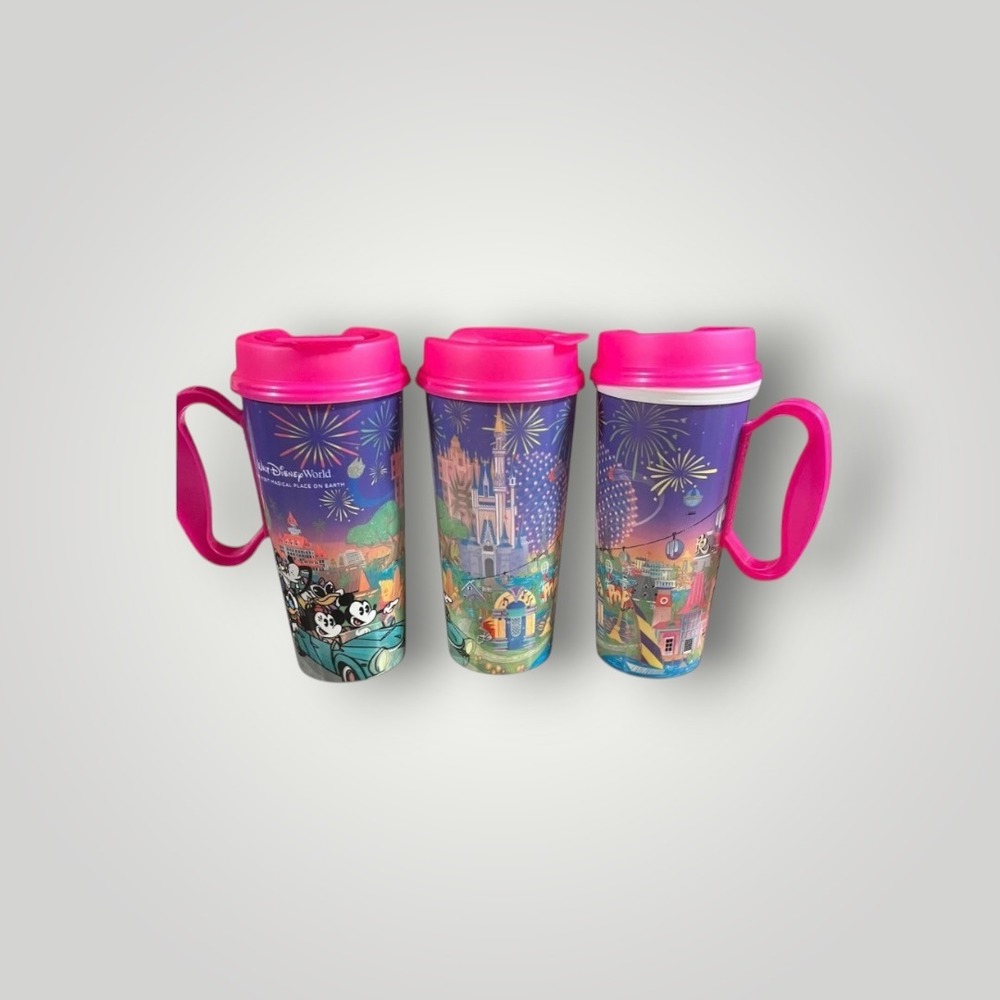 One NEW Walt Disney World Mickey Mouse Pink Travel Mug Souvenir Tumbler with Lid